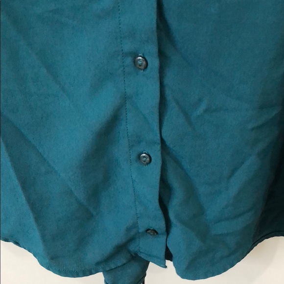 Teal Button Up Blouse with Ribbon Collar - Picture 4 of 4